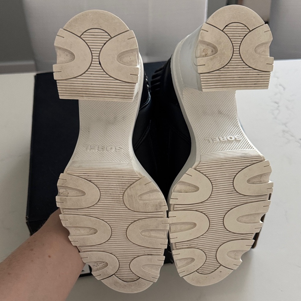 Sorel Waterproof Sherling Brex ChunkyHeel Booties in Black/Sea Salt Size 7.5 - Picture 8 of 11